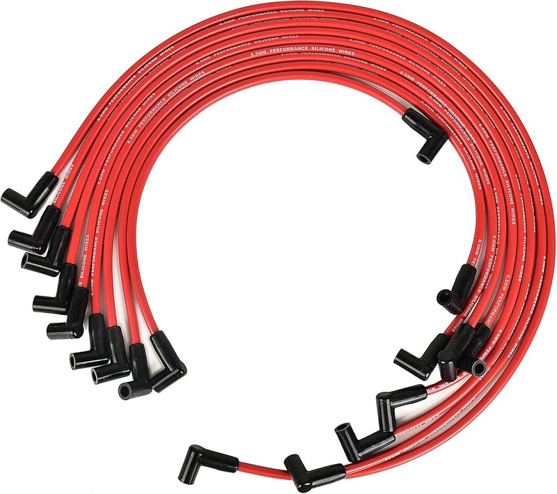 RLP Universal Spark Plug Wire Set - 8.5mm Red High Performance - Compatible with Chevy GM SBC BBC Engines Small Block 305 307 327 350 Big Block 427 454 502 and More with HEI Distributor - Image 1